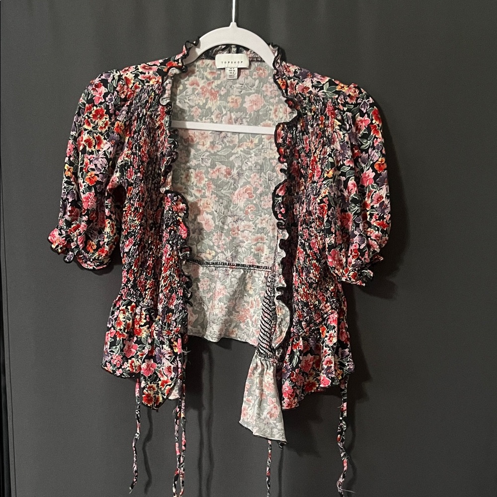 TopShop Floral Ruffled Blouse with ties size 4